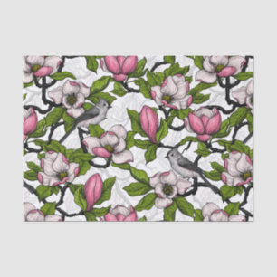Blühende Magnolie und Titmausvogel Seidenpapier
