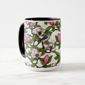 Blühende Magnolie und Titmausvogel Tasse (Vorderseite Links)