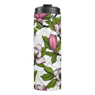 Blühende Magnolie und Titmausvogel Thermosbecher