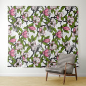 Blühende Magnolie und Titmausvogel Wandteppich (Beispiel (Horizontal))