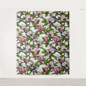 Blühende Magnolie und Titmausvogel Wandteppich (Vorderseite)