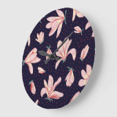 Blühende Magnolien, handgezeichnet Vintages Muster Große Wanduhr (Winkel)