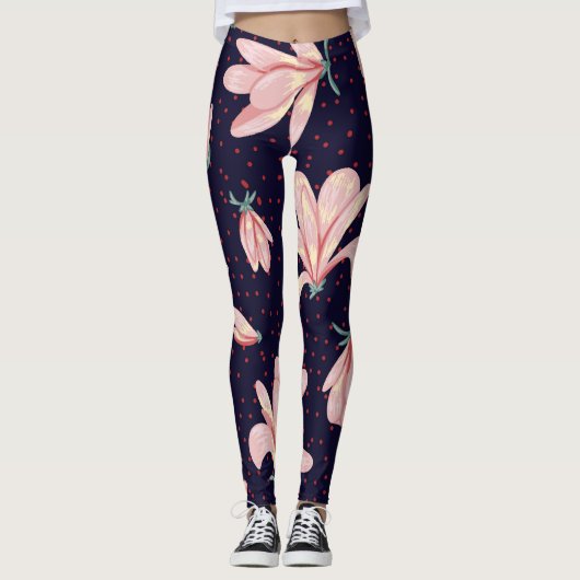 Blühende Magnolien, handgezeichnet Vintages Muster Leggings (Vorderseite)