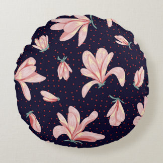 Blühende Magnolien, handgezeichnet Vintages Muster Rundes Kissen