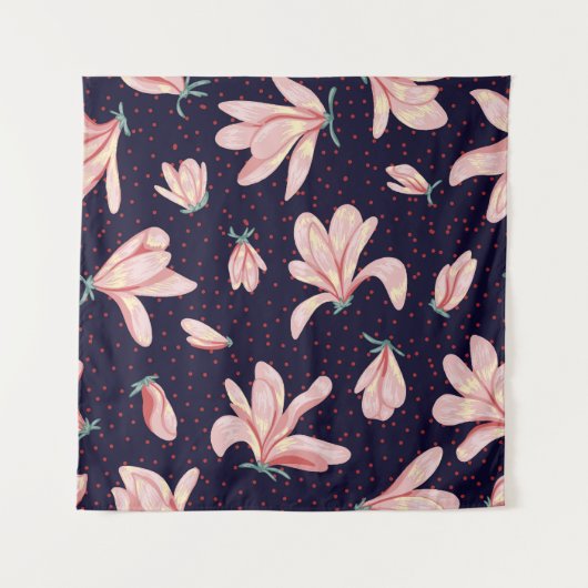 Blühende Magnolien, handgezeichnet Vintages Muster Wandteppich (Vorderseite)
