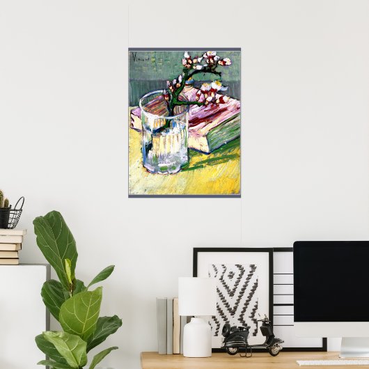 Blühende Mandelzweigung mit Buch Poster (Heimbüro)