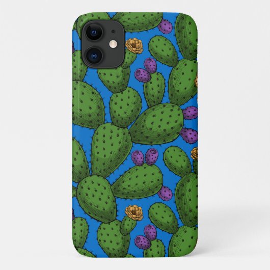 Blühende Opuntia auf blau Case-Mate iPhone Hülle (Rückseite)