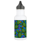 Blühende Opuntia auf blau Edelstahlflasche (Links)