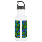 Blühende Opuntia auf blau Edelstahlflasche (Rückseite)