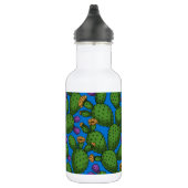 Blühende Opuntia auf blau Edelstahlflasche (Rechts)