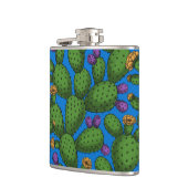 Blühende Opuntia auf blau Flachmann (Links)