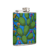 Blühende Opuntia auf blau Flachmann (Rechts)