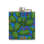 Blühende Opuntia auf blau Flachmann (Rückseite)