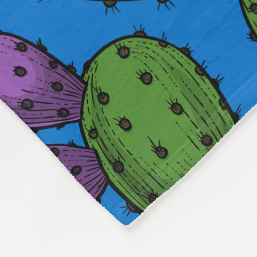 Blühende Opuntia auf blau Fleecedecke (Ecke)