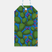 Blühende Opuntia auf blau Geschenkanhänger (Rückseite)