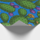 Blühende Opuntia auf blau Geschenkpapier (Ecke)