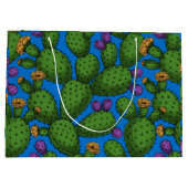 Blühende Opuntia auf blau Große Geschenktüte (Rückseite)