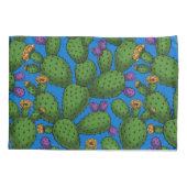 Blühende Opuntia auf blau Kissenbezug (Rückseite-Links)