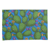 Blühende Opuntia auf blau Kissenbezug (Vorderseite-Rechts)