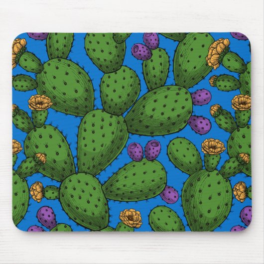 Blühende Opuntia auf blau Mousepad (Vorne)