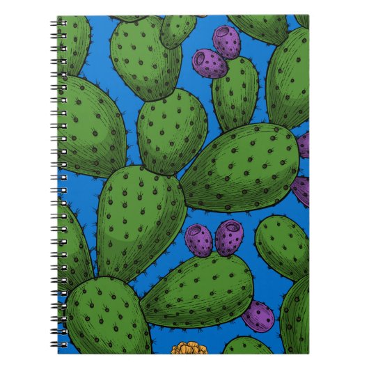 Blühende Opuntia auf blau Notizblock (Vorderseite)