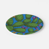 Blühende Opuntia auf blau Pappteller (Schrägansicht)