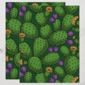 Blühende Opuntia auf dunkelgrün (Vorne/Hinten)
