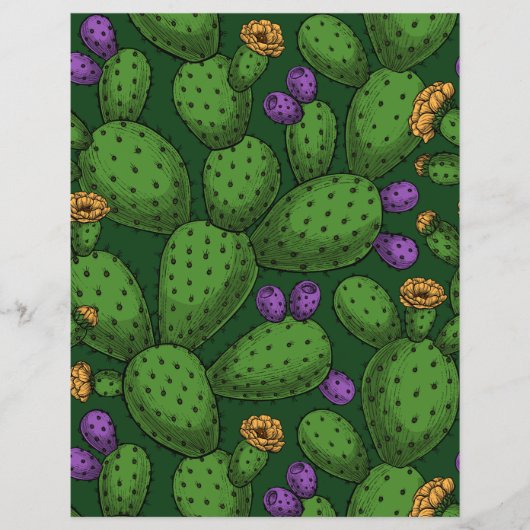Blühende Opuntia auf dunkelgrün (Vorderseite)