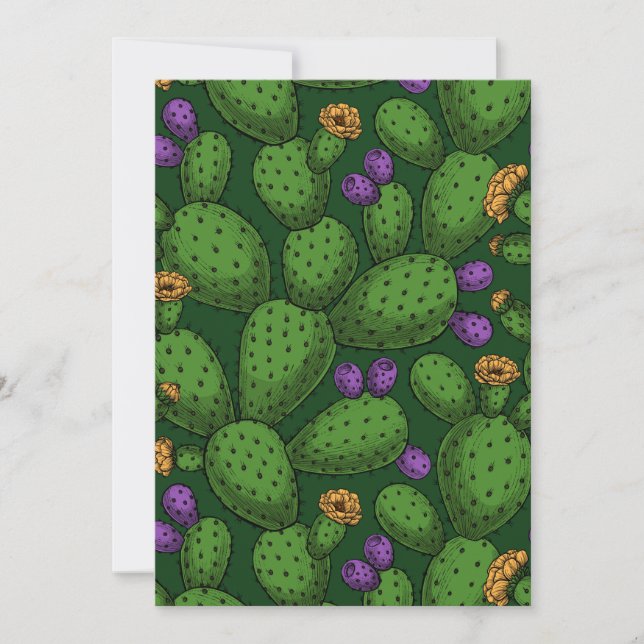 Blühende Opuntia auf dunkelgrün (Vorderseite)