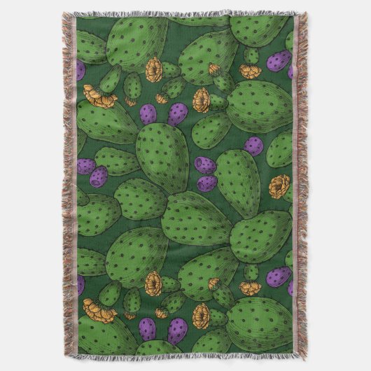 Blühende Opuntia auf dunkelgrün Decke (Vorderseite Vertikal)