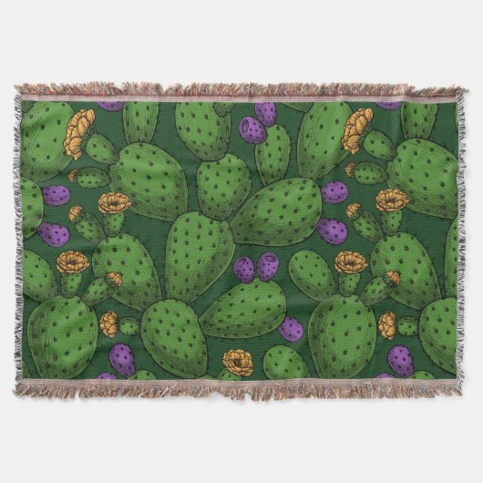 Blühende Opuntia auf dunkelgrün Decke (Vorderseite)