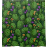 Blühende Opuntia auf dunkelgrün Duschvorhang (Vorderseite)