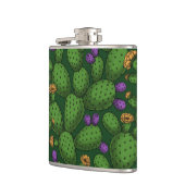 Blühende Opuntia auf dunkelgrün Flachmann (Links)