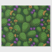 Blühende Opuntia auf dunkelgrün Geschenkpapier (Flach)