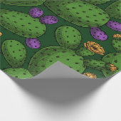 Blühende Opuntia auf dunkelgrün Geschenkpapier (Ecke)