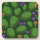 Blühende Opuntia auf dunkelgrün Getränkeuntersetzer (Vorderseite)