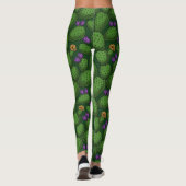 Blühende Opuntia auf dunkelgrün Leggings (Rückseite)
