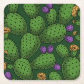 Blühende Opuntia auf dunkelgrün Rechteckiger Pappuntersetzer (Vorderseite)