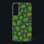 Blühende Opuntia auf dunkelgrün Samsung Galaxy Hülle<br><div class="desc">Handgezeichnetes Vektormuster mit blühender Opuntie</div>