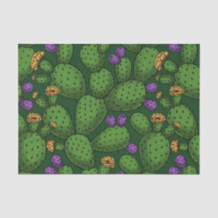 Blühende Opuntia auf dunkelgrün Seidenpapier