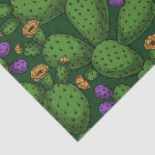 Blühende Opuntia auf dunkelgrün Seidenpapier (Ausschnitt)