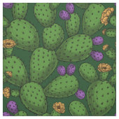 Blühende Opuntia auf dunkelgrün Stoff (Muster)
