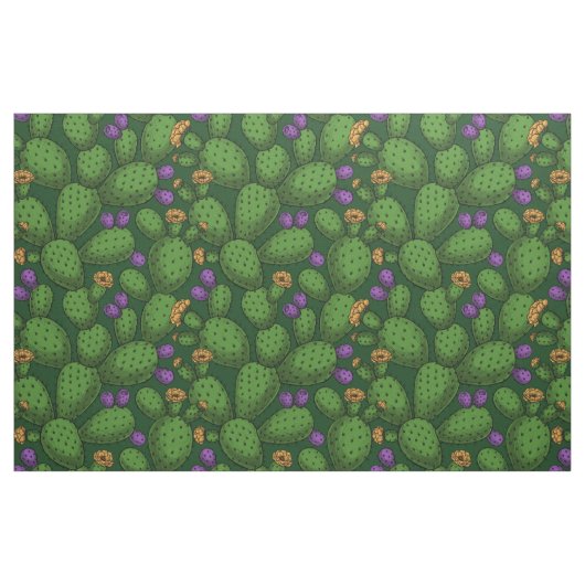 Blühende Opuntia auf dunkelgrün Stoff (Fat Quarter (45,7 x 55,9 cm))