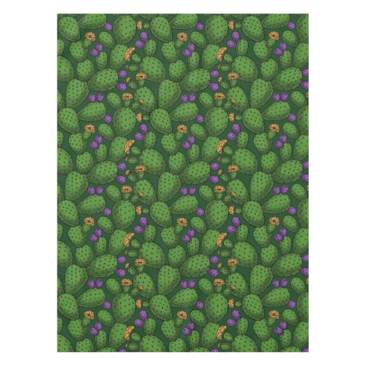 Blühende Opuntia auf dunkelgrün Tischdecke (Vorderseite)