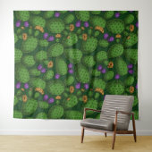 Blühende Opuntia auf dunkelgrün Wandteppich (Beispiel (Horizontal))