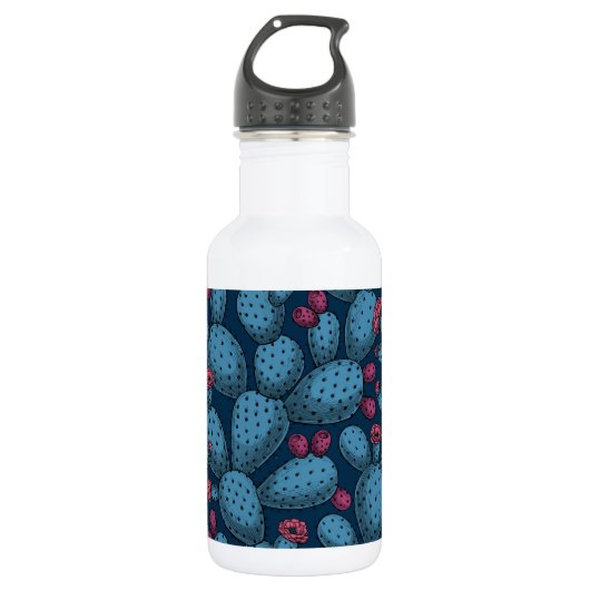 Blühende Opuntia Edelstahlflasche (Vorderseite)