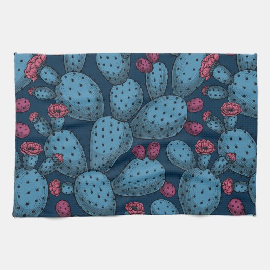 Blühende Opuntia Geschirrtuch (Horizontal)
