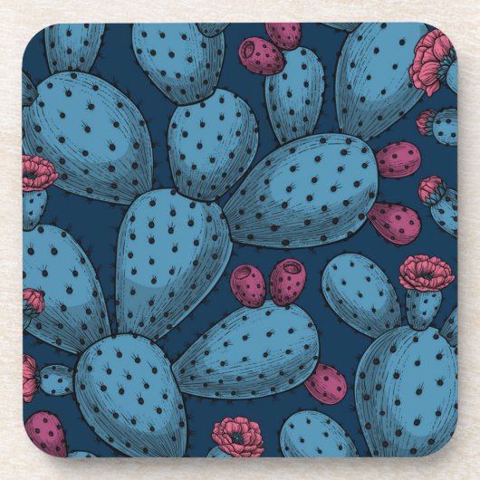 Blühende Opuntia Getränkeuntersetzer (Vorderseite)