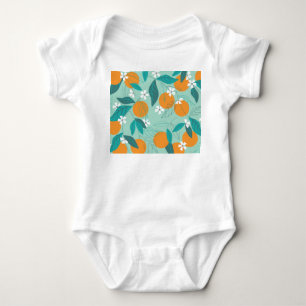 Blühende Orangen, Blätter, Vintage Kunst. Baby Strampler