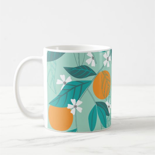 Blühende Orangen, Blätter, Vintage Kunst. Kaffeetasse (Links)